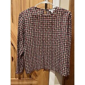 Vintage Nora Noh Women’s 100% Silk Blouse Top Geometric Shoulder Pads Size 16